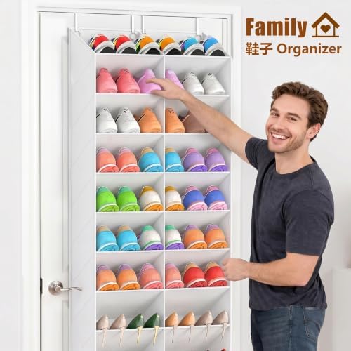 UVIAHOMI 20-30 Pairs Over the Door Shoe Organizer, Breathable Pockets Hanging Shoe Storage for Closet, 10-Tier Door Shoes Rack, Handing Shoes Holder Fit All the Family's Sneakers, Boots, Heels, White - Image 4