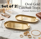 Pawpy Mate Catchall Tray Set of 2, Stainless Steel Oval Gold Decorative Tray, 7x3 Inch, Rust Resistant Stackable Vanity Tray, Modern Polished Finish for Bathroom, Nightstand, and Entryway - Image 2