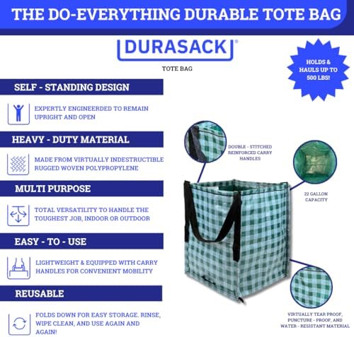 DURASACK Heavy Duty Storage Tote Bag 22-Gallon, Gingham Green - Image 3