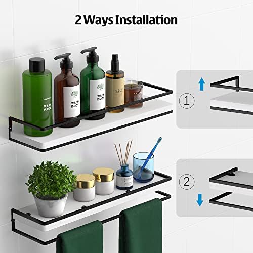 Meangood Floating Shelves Wall Mounted Set of 2, Rustic Wood Wall Storage Shelves for Bedroom,Living Room,Bathroom, Kitchen (White) - Image 5