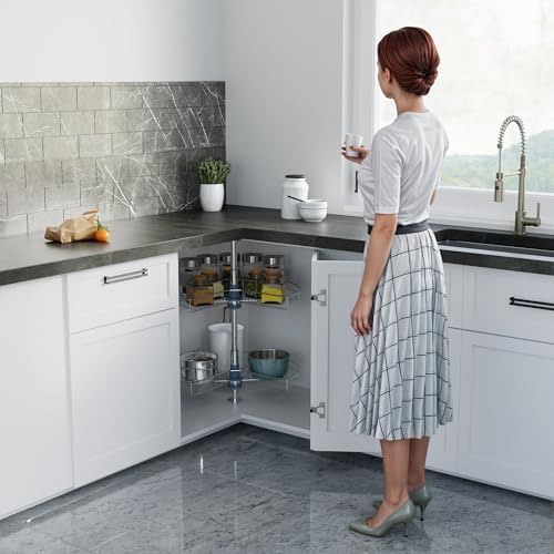 Dowell Base Cabinet Kidney Shape Dia.24 270° Lazy Susan, 2 Shelves, Kitchen Base Corner Cabinet Organizer (Chrome 4001 270 24) - Image 2