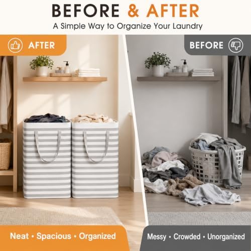 2 Pack Large Laundry Baskets, Laundry Hampers, Freestanding Waterproof Collapsible Clothes Basket with Easy Carry Handles in Laundry Room Bathroom Bedroom Dorm,Grey,75L - Image 3