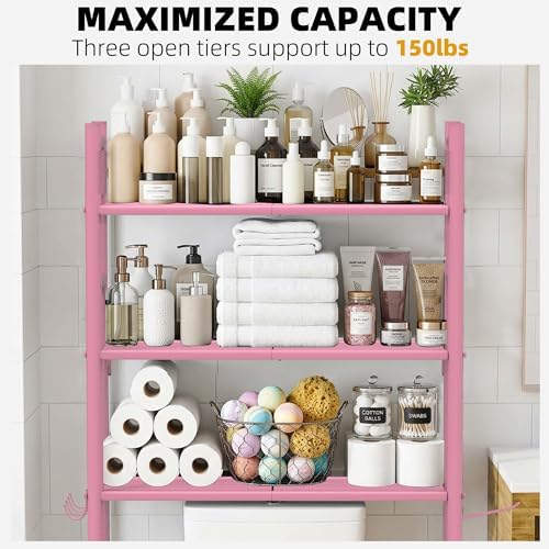 GloTika 3-Tier Over Toilet Storage, Anti-Tilt, 64" H, Pink - Image 5