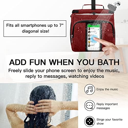 Bukere Portable Shower Caddy College Dorm Room Essential, Shower Caddy Tote Bag for Student, Girl, Women, Separate Compartment, Large Capacity, Quick Dry Mesh Base for Travel, Gym, Camp, Red - Image 3