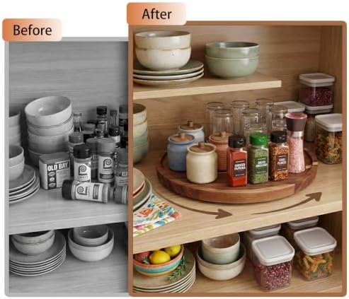 12" Acacia Wood Lazy Susan Turntable Countertop Organizer for Kitchen - Image 4