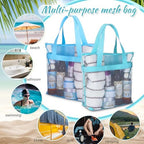 6 Pcs Mesh Beach Bags Bulk Portable Mesh Shower Caddy Bags with Zipper & 2 Pockets Hanging Toiletry and Bath Organizer for Beach Gym Camp Swimming Travel College Dorms (Macaron Color) - Image 3