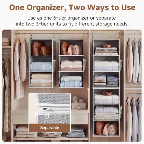 StorageWorks Hanging Closet Organizer, 6-Shelf with 2-in-1 Design, Ivory | Maximize Closet Space with Reinforced Shelves, Small Closet Storage Solution for Bedrooms, Dorms and RVs - Image 3
