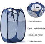 TECHMILLY Upgraded 105L Collapsible Mesh Pop Up Laundry Hamper with Sturdy Handles and Side Pocket - Portable Foldable Clothes Baskets for Dorm, Bathroom & Travel Storage (Blue Plus) - Image 4