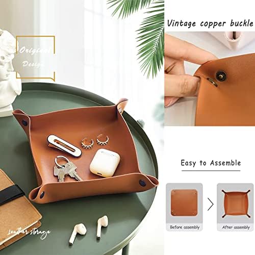 Valet Tray, EDC Catchall Tray for Keys, Watches, Jewelry, Coin and Wallet, Desktop Organizer (Brown-S) - Image 6