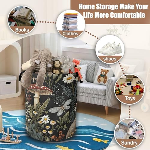 Wild Mushroom Forest Laundry Basket, Laundry Hamper Waterproof Oxford Cloth Tote Collapsible,Clothes Storage Bucket Decorative Toy Organizer For Bathroom Bedroom 16" x 20.8" - Image 3