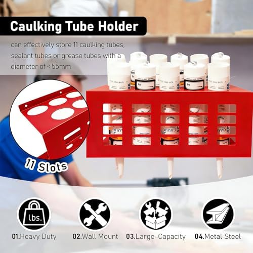 Metal Wall Mount Caulk Tube Holder Rack, Red - Image 3