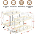 Delamu 2-Tier Multi-Purpose Bathroom Under Sink Organizers and Storage, Stackable Kitchen Pantry Organization, Pull Out Medicine Cabinet Organizer with Movable Dividers, Beige, 2 Pack - Image 2