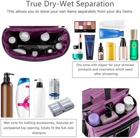 Bukere Portable Shower Caddy College Dorm Room Essential, Shower Caddy Tote Bag for Student, Girl, Women, Separate Compartment, Large Capacity, Quick Dry Mesh Base for Travel, Gym, Camp, Purple - Image 2