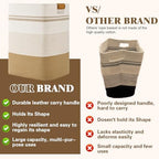 Laundry Hamper, 85L Tall Laundry Basket with Leather Handles, Rectangle Large Clothes Hamper for Organizing, Cotton Woven Laundry Baskets Storage Hampers for Bedroom, Nursery, Living Room - Image 5