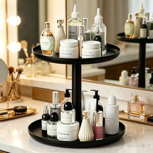 IBERG 2 Tier Lazy Susan Organizer, Rotating Spice Rack (Black) - Image 6