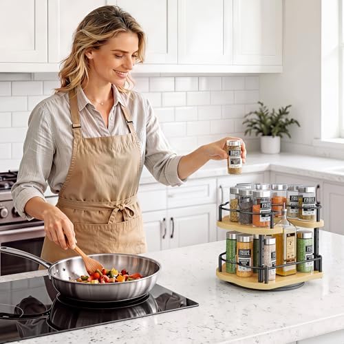 SNTD Lazy Susan Spice Rack Organizer for Cabinet, Wood, Natural, 9 in - Image 3