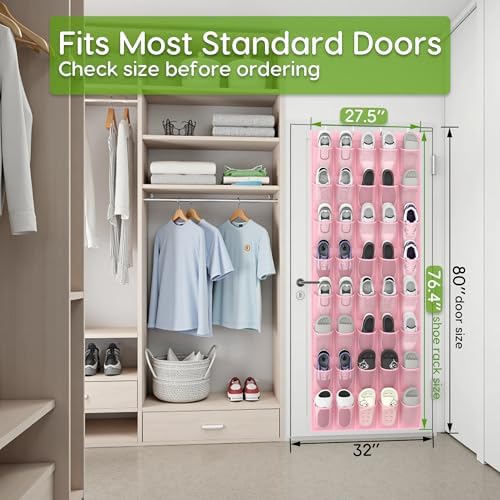 Over the Door Shoe Organizer with 40 Large Breathable Mesh Pockets, Space Saving Shoe Holder, Hanging Shoe Rack for Entryway Bedroom Closet Storage (Pink, 40 Pockets) - Image 4