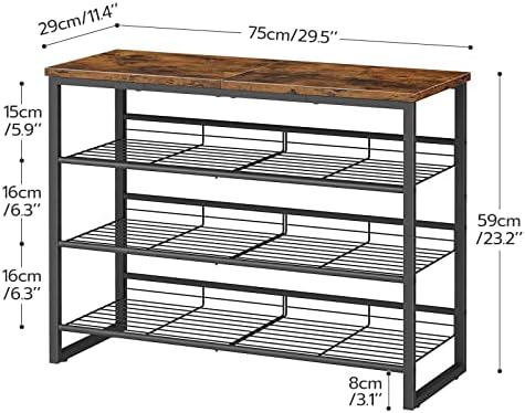 HOOBRO Shoe Rack, 4 Tier Shoe Organizer for Front Door Entrance, Shoe Shelf with Adjustable Tilt Angle, Holds 12-16 Pairs, for Entryway, Garage, Closet, Rustic Brown and Black BF09XJ01 - Image 3