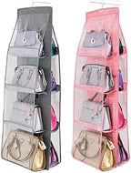 AARAINBOW 2 Packs Hanging Handbag Purse Organizer for Closet, Womens Purse Storage Organizers, Hand Bag Organizer Holder 8 Pockets Space Saving, 46 L x 13.8W (C-Gray Pink) by AARAINBOW