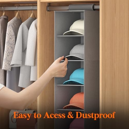 Lifewit 10 Section Hanging Hat Organizer for Baseball Caps, Gray, 2 Pack - Image 6