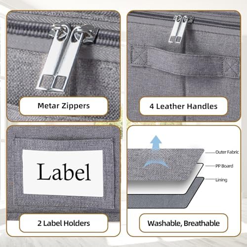 Yawinhe 48L Foldable Underbed Storage Bags, 4 Pack Closet Organizer,Grey - Image 6