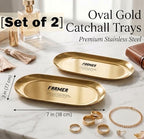 Pawpy Mate Farmer Oval Gold Catchall Tray Set of 2, Stainless Steel, 7x3 Inch, Vanity and Decorative Tray, Rust Resistant, Stackable, Modern Polished Finish, Jewelry and Entryway Organizer - Image 2