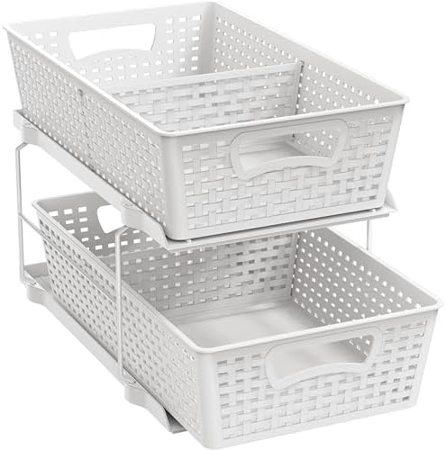 Simple Houseware 2 Tier Pull-Out Sliding Drawer Under Sink Storage, White by SimpleHouseware