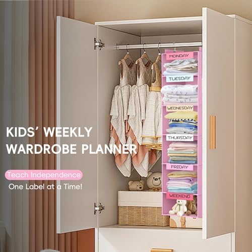 Weekly Hanging Closet Organizer for Kids, 6-Shelf Clothes Storage with Labeled Days of The Week Monday Through Friday, Weekday and Weekend, Days of the Week Clothes Organizer - Image 7