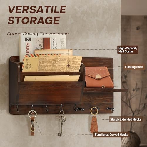 Rebee Vision Key Holder Wall Mount with 8 Hooks for Home Decor, Dark Brown - Image 6