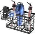 Hair Tool Organizer - Black Steel Wall Mounted Hair Dryer Holder with Removable Basket, 10.62"L x 4.33"W x 6.69"H, Ideal for Small Bathrooms by Vecallo