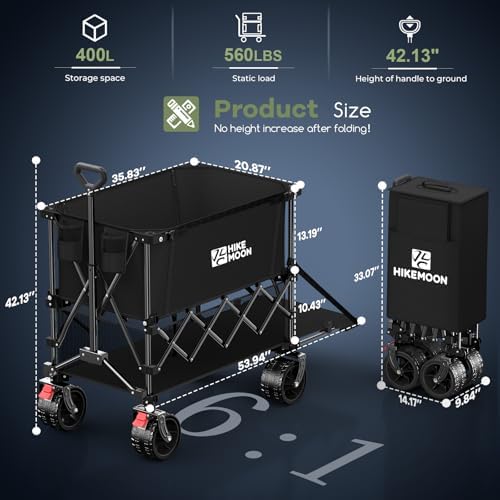 HIKEMOON Double Decker Collapsible Wagon with Extended Tailgate, Black - Image 3