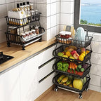 Metal Wire Baskets with Wheels, Stackable Storage Bins Kitchen Organizer Shelf 3-4-5-6 Tier Fruit Vegetable Cart Dishes Seasonal Rack Shelves for Garage, Pantry, Bathroom by KOLENSA