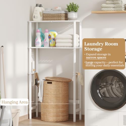 Over The Toilet Storage, Freestanding 2-Tier Bamboo Bathroom Shelves, Above Toilet Organizer for Home Washroom, Bathroom Decor (White) - Image 7