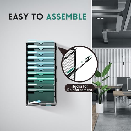 11-Tier Wall File Organizer, Hanging File Holder, Wall Mounted Mail Sorter - Image 6