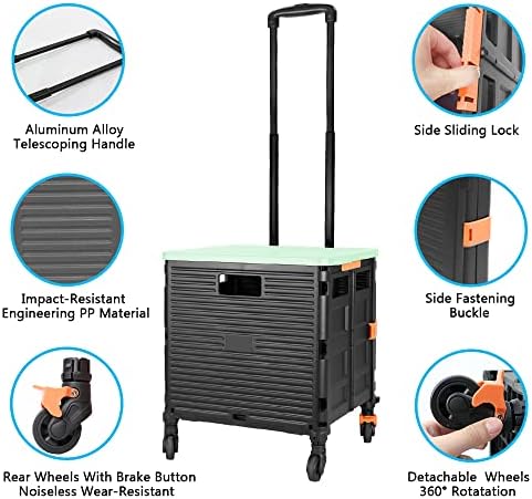 FELICON SELORSS Foldable Utility Cart Folding Portable Rolling Crate-Green - Image 2