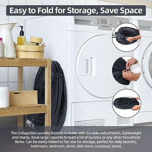 BATTOO Collapsible Laundry Baskets- Foldable Hamper for Laundry Extra Large Pop Up Laundry Hamper 107L with Long Straps Drawstring Clothes Hamper for Bathroom, Campout, Dorm or Travel Navy - Image 4