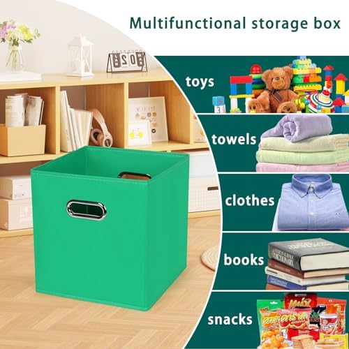Black Foldable Storage Cubes Bins, Fabric Storage Box Cubes Organizer Baskets with Dual Handles for Home Organizer,Set of 3,(Green) - Image 3
