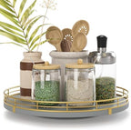 Oroutor 10-Inch Gray Wooden Lazy Susan Spice Organizer for Cabinet by Oroyutor