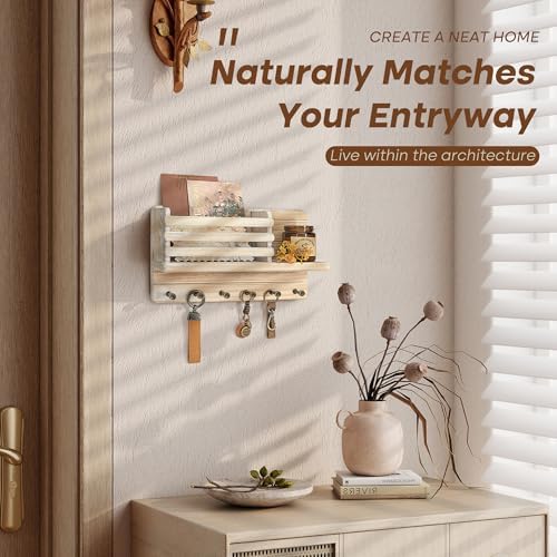 Rebee Vision Key Holder Wall Mount with Mail Slot for Room, Natural Wood - Image 5