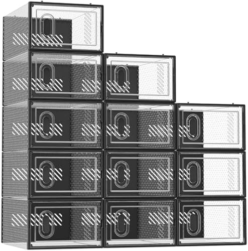 SIMPDIY Clear Shoe Storage Boxes, Stackable Shoe Organizer for Closet | 12 Pack, Magnetic Door, Aromatherapy Stick, for Size 10, Plastic, Shoe Rack for Closet, Entryways, Under-bed Storage by DecorateYourHome