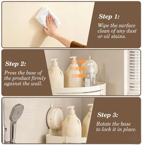 No-Drilling Corner Suction Cup Shower Caddy(1-Pack Cream White),Rust-Proof and Durable Bathroom Organizer with Towel Bar & Hooks,Modern Large-Capacity Wall-Mounted Shower Shelf - Image 3