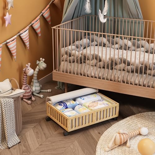 MHXW SXPN 2 Pack Bamboo Under Bed Storage Containers with Wheels, Nature | Underbed Drawer Storage with Bag, Wood Rolling Underbed Organizer for Shoes, Sheets Clothes Blanket Comforter, Under Crib Toy - Image 6
