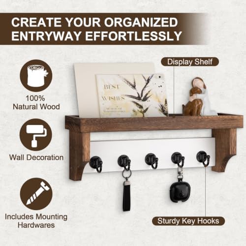Key and Mail Holder Wall Mount, Mail Organizer with 5 Key Hooks - Image 2