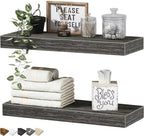 QEEIG Bathroom Floating Shelves for Wall - 15.7" Wall Mounted Shelf Over Toilet Farmhouse Home Decor Display Bookshelf Small 15.7 x 6.7 inch Set of 2, Grey (008-40GY) by QEEIG