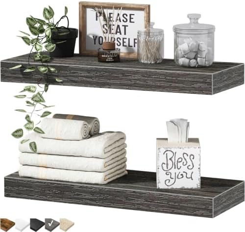 QEEIG Bathroom Floating Shelves for Wall - 15.7" Wall Mounted Shelf Over Toilet Farmhouse Home Decor Display Bookshelf Small 15.7 x 6.7 inch Set of 2, Grey (008-40GY) by QEEIG