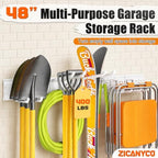 Garage Tool Organizer Wall Mount 49.5 inches with 10 Adjustable Heavy-Duty Hooks, Garage Organization, Garden Tool Storage Rack for Garage, Yard, Shed, Holds Up to 400 lbs, White - Image 2