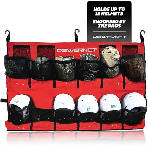 PowerNet Softball & Baseball Helmet Hanging Bag, 12 Pocket Baseball Glove & Helmet Storage Holder & Dugout Organizer, Portable Baseball Gear Training Equipment Holder, Team Colors by PowerNet