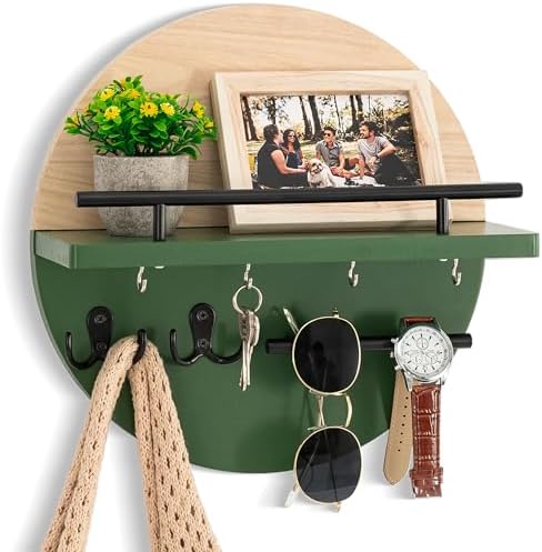 dreampossible Key Holder for Wall Decorative with Shelf and Hooks, Mail Organizer Wall Mount with Sunglasses Holder, Circular Design Entryway Key Rack Hanger, Rustic Home Decor by dreampossible