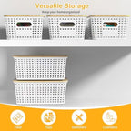 6 Pack Plastic Storage Baskets,White bamboo lid storage Box - Image 6