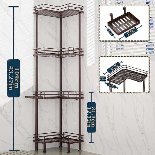 Consumest Corner Shower Caddy Standing - 4-Tier Stainless Steel Shower Organizer with Soap Holder and 4 Hooks, Large Capacity Corner Shelf Stand for Bathroom, Rest Room, Bronze - Image 5